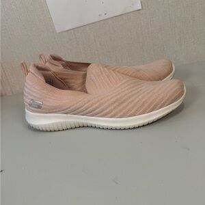 Skechers Knit Slip-On Sneakers in Light Pink and White
